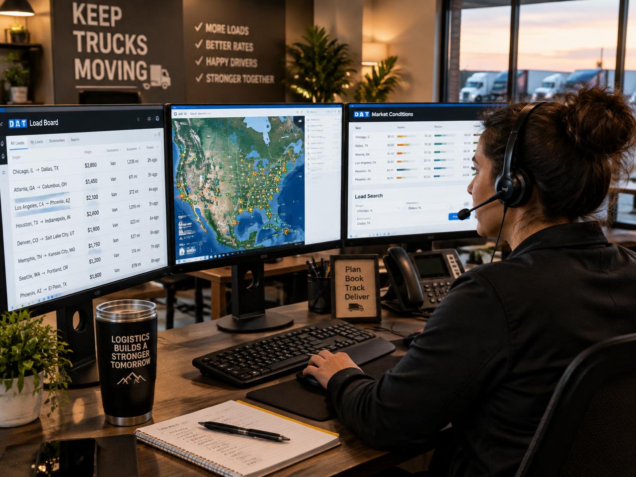 AziSam dispatcher managing loads on multiple screens